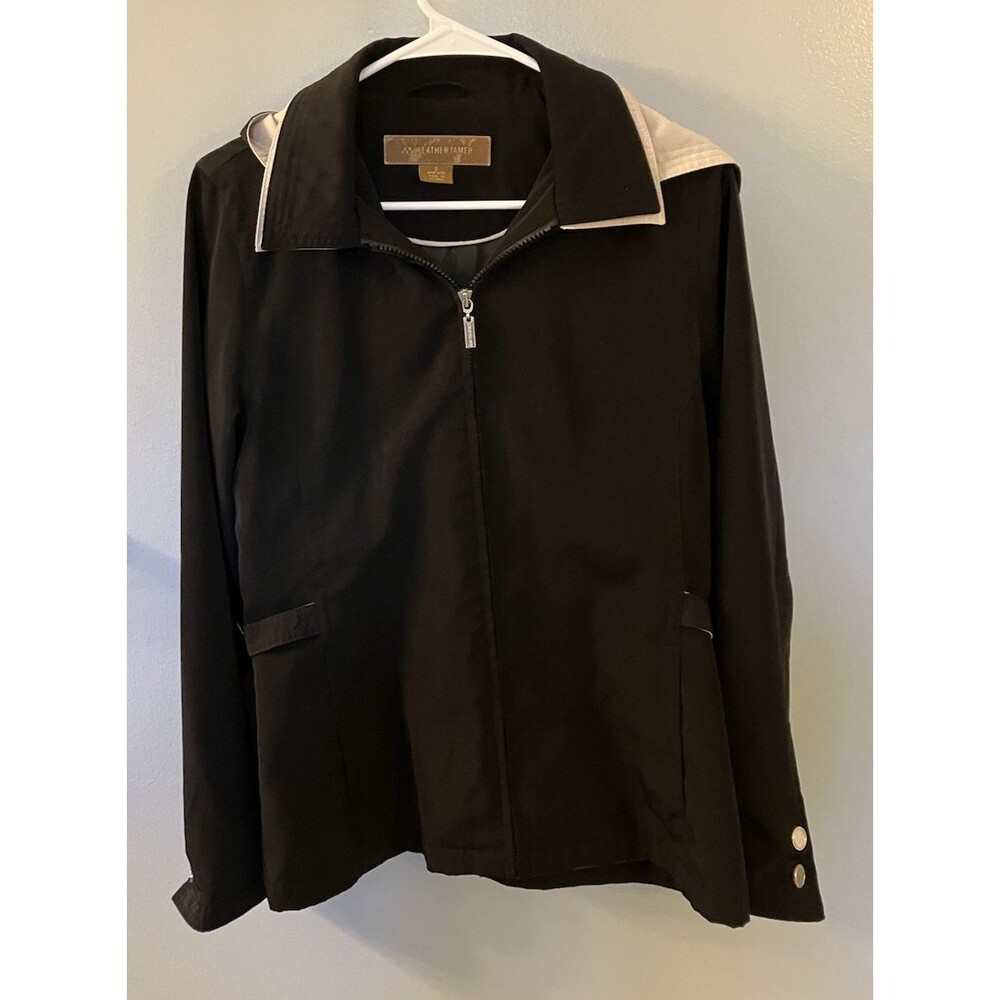 Weather Tamer Womens Hooded Jacket Black/Tan Zip Size Small